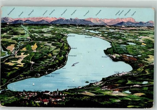 Tutzing 1921 Vogelschau des Starnberger Sees mit Anrainerorten und Alpenpanorama Verlag Zieher, Ottmar Nr. 2011