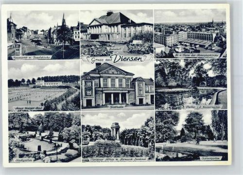 Viersen Neumarkt, Josefskirche, Bahnhof, Blick vom Turm der Remiqiuskirche, Partie in der Kaisermühle, Casinogarten, Stadtgarten, Festhalle, Schwimmbad Hans-Kaiser-Bad, Viersener Höhen, Bismarck-Denkmal