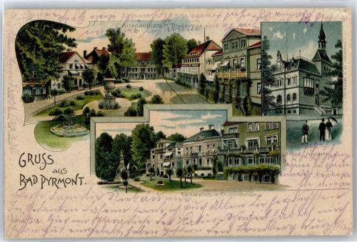 Bad Pyrmont Kaiserplatz mit Kriegerdenkmal, Postamt, Altenauplatz mit Drakevase