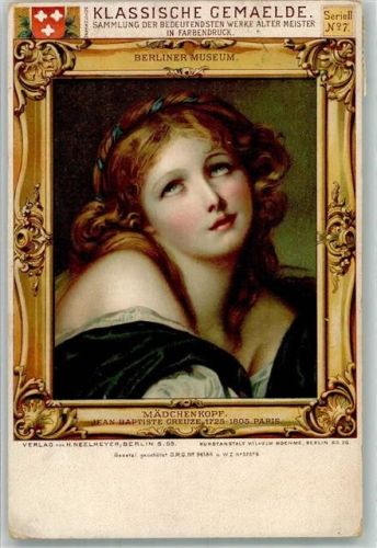 1916 sign. Greuze J.B. Mädchenkopf Klassiche Gemälde Serie II No. 7