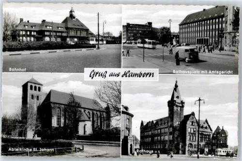 Hamborn Bahnhof, Amtsgericht, Rathausplatz, Straßenbahn, Abteikirche St. Johann, Rathaus