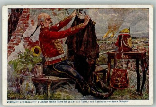 1918 Volkslieder in Bildern Nr. 13 Schier dreißig Jahre bist du alt Husar Uniform Feldpost WK I
