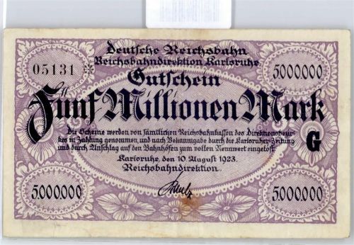 Notgeld 5 Millionen Mark , Karlsruhe