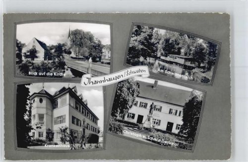 Thannhausen Am Schwanenteich, Krankenhaus, Christoph v. Schmid-Denkmal, Blick zur Kirche