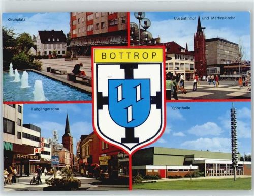 Bottrop Kirchplatz, Brunnen, Busbahnhof, Martinskirche, Wappen, Fußgängerzone, Sporthalle