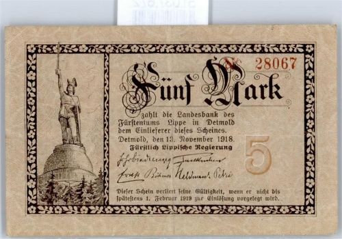 Notgeld 5 Mark , Detmold