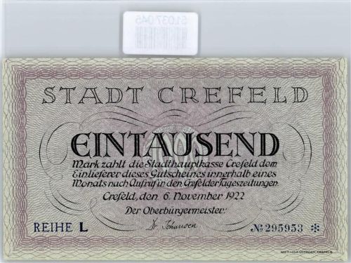 Notgeld 1000 Mark , Krefeld