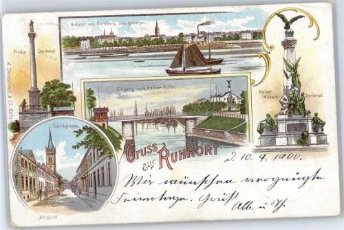 47051 W4100 Ruhrort - Fabrikstraße, Finke-Denkmal, Blick von Hornberg, Kaiser-Wilhelm-Denkmal, Kaiser-Hafen