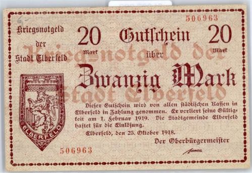 Notgeld 20 Mark , Elberfeld