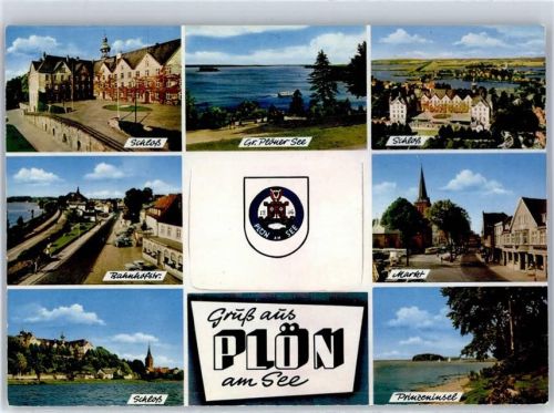 Plön Leporello, Schloß, Großer Plöner See, Bahnhofstraße, Prinzeninsel, Marktplatz, Wappen