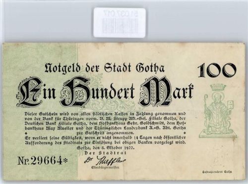Notgeld 100 Mark , Gotha