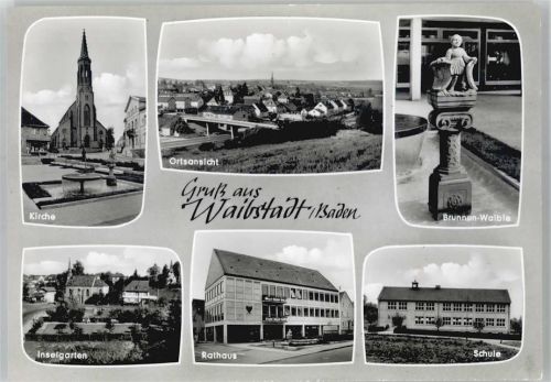74915 W6923 Waibstadt - Kirche, Brunnen-Waible, Inselgarten, Rathaus, Schule