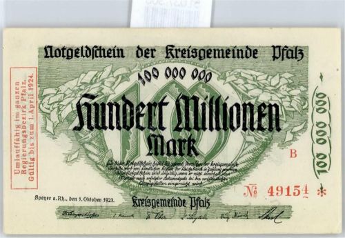 Notgeld 100 Millionen Mark , Speyer