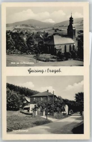 01778 O8244 Geising - Jugendherberge, Blick zur Kohlhaukuppe, Kirche