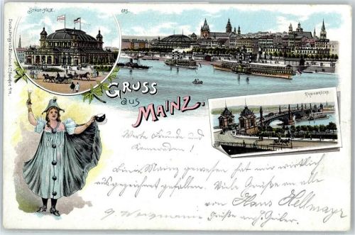 Mainz Stadthalle, Teilansicht, Rheinbrücke, Tracht