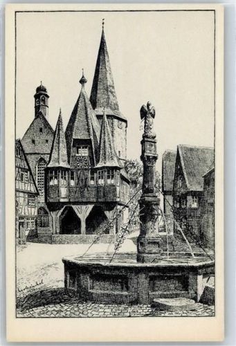 Michelstadt Marktplatz, Brunnen, Kirche