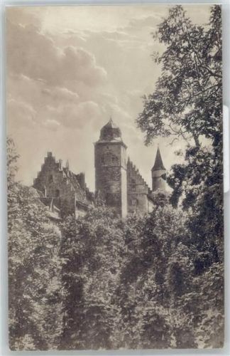 Ochsenfurt Blick vom unteren Wallgraben gegen Frohnfeste, Klingenturm, Bezirksamt, Nikolausturm