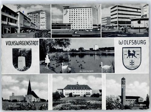 38440 W3180 Wolfsburg - Rathaus Porschestraße Kreuzkirche Christuskirche Robert Koch Platz Schillerteich