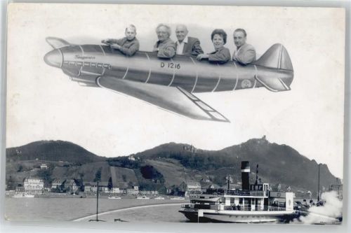 Königswinter Blick zur Drachenfels, Schiff, Flugzeug