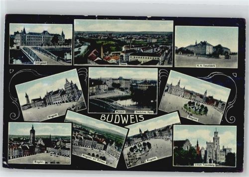 Ceske Budejovice Justizpalast, K.K. Tabakfabrik, Ringplatz, Museum, Deutsches Haus, Rathaus, Kirche, Schloß Frauenberg