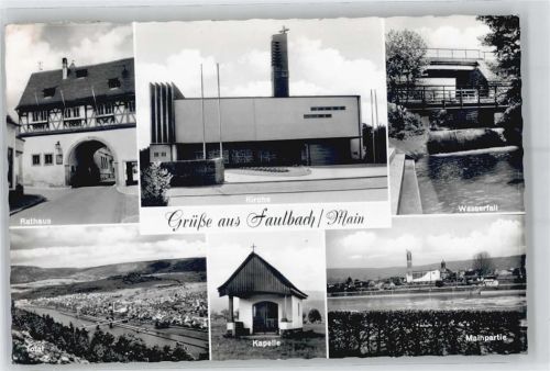 97906 W6981 Faulbach , Unterfr - Kirche , Wasserfall