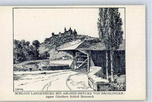 Langenburg Schloss Langenburg mit Archen Brücke von Bächlingen sign. A.Balling