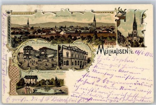 67350 Mulhausen Mühlhausen (Kreis Zabern) - 1900, Theater, Quartiersplatz, Kirche