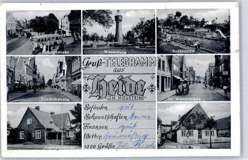 Heide Bahnhofstraße Omnibus Wasserturm Schwimmbad Badeanstalt Friedrichstraße Jugendherberge Claus Groth-Haus Große Westerstraße