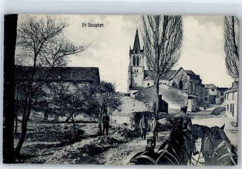 Saint-Souplet 1915 Kirche Militär Feldpost WK I S.B. Rekruten-Depot 24.Res.Div.