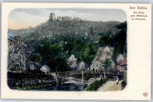 Nassau Die Burg vom Mühlbach in Scheuern