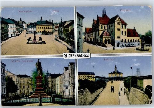 Reichenbach Marktplatz Moltke Denkmal Postamt Bahnhof