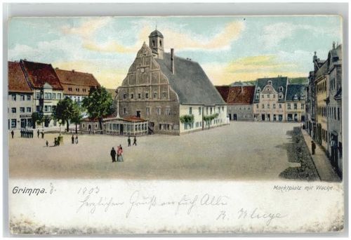 04668 O7240 Grimma Lithographie / Künstlerkarte 1903 Marktplatz mit der Wache
