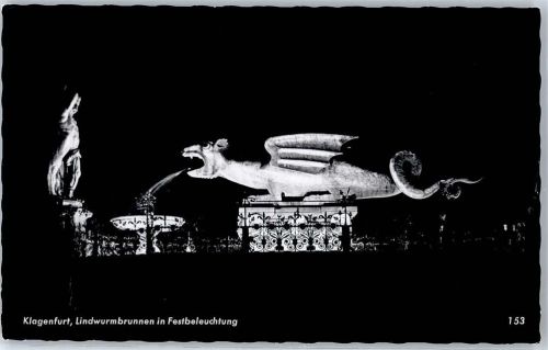 Klagenfurt Lindwurmbrunnen Festbeleuchtung