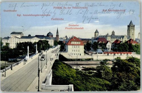 Posen 1914 Straßenbahn Kirche Schloss Feldpost 2. Rekruten-Div.