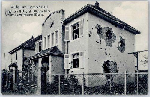 Mulhouse zerschossenes Haus in Dornach 1914
