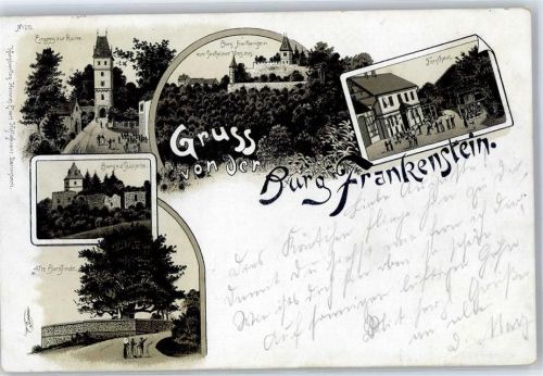 Mühltal 1894 Burg Frankenstein Forsthaus Alte Burglinde Eingang zur Ruine