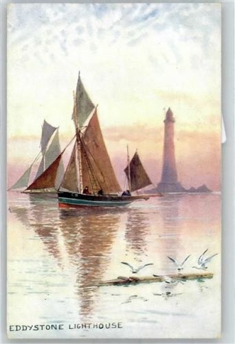 Plymouth Leuchtturm Eddystone Segelschiff