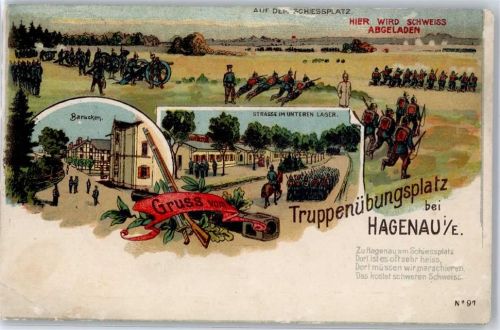 Haguenau 1910 Truppen Übungsplatz Baracken Strasse im unteren Lager