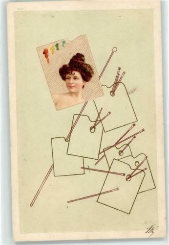 Frau Malen Palette sign. Haarmode Künstlerkarte
