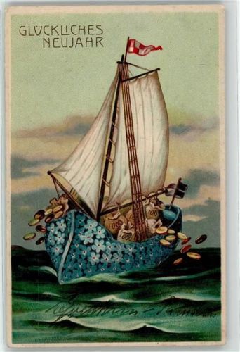 1912 Neujahr Vergissmeinnicht Geldsack