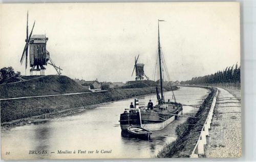 Bruges Brügge - Mühle Frachtschiff kanal