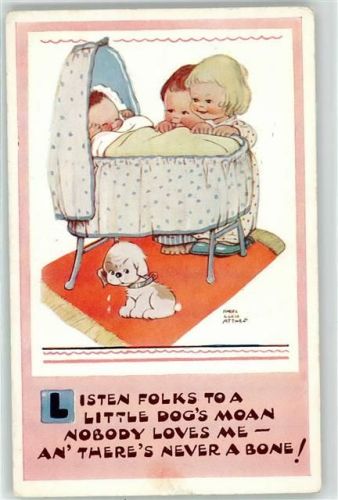 Baby Kind Hund Attwell, M. L. Künstlerkarte