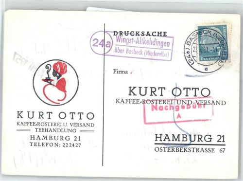 Altkehdingen Landpoststempel Kaffee-Rösterei Versand Teehandlung Kurt Otto Hamburg