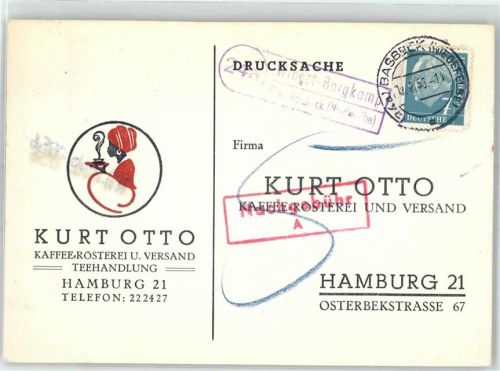 Bargkamp Landpoststempel Kaffee-Rösterei Versand Teehandlung Kurt Otto Hamburg