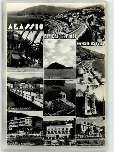 Alassio Riviera dei Fiori Viale delle Palme Isola Gallinara Spiaggia di levante La Cappelletta Monument ai Caduti Grande Albergo Hotel Regina Hotel Mediterranee
