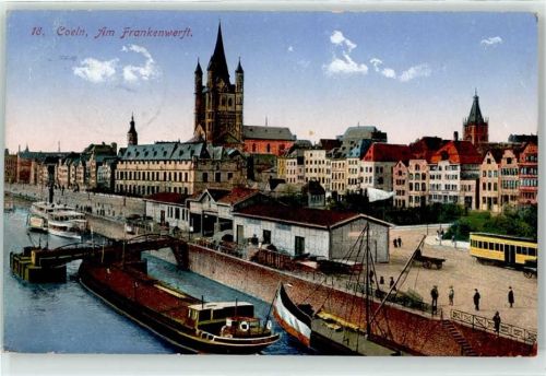 Köln Stadt 1915 Am Frankenwerft Straßenbahn Schiff