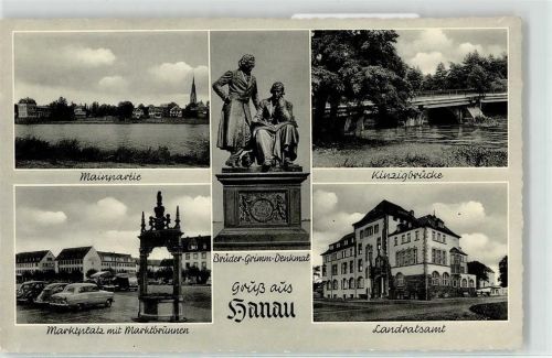Hanau Main Brüder Grimm Denkmal Landratsamt Kinzigbrücke Marktplatz Brunnen VW Käfer