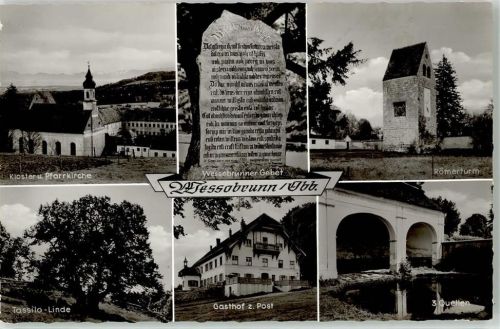 82405 W8129 Wessobrunn - Kloster Pfarrkirche Gebet Römerturm Tassilo Linde Gasthof z. Post 3 Quellen