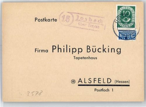 Josbach Landpoststempel Bestellkarte Tapetenhaus Philipp Bücking Notopfer