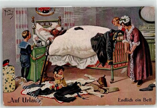 Auf Urlaub Soldat WK I Frau Pfeife Kind Humor
